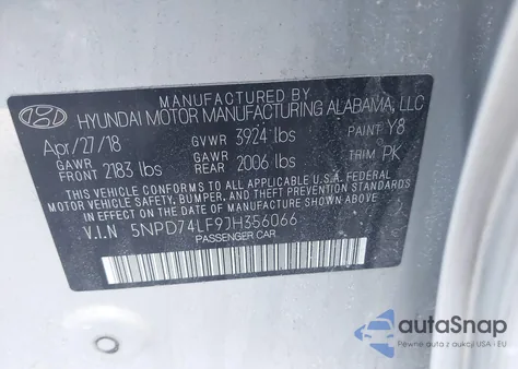 2018 Hyundai Elantra Se from USA, damaged, VIN 5NPD74LF9JH356066